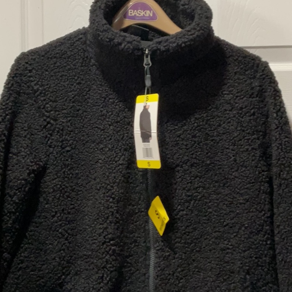 Black boucle coat side pockets high neckline S women